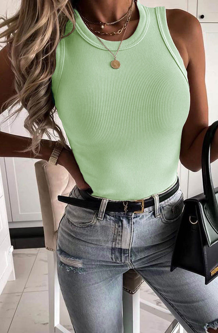 Abby Ribbed Vest Top-Sage