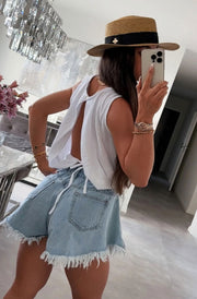 Adele Cropped Cotton Gauze Style Tie-Up Top-Ivory