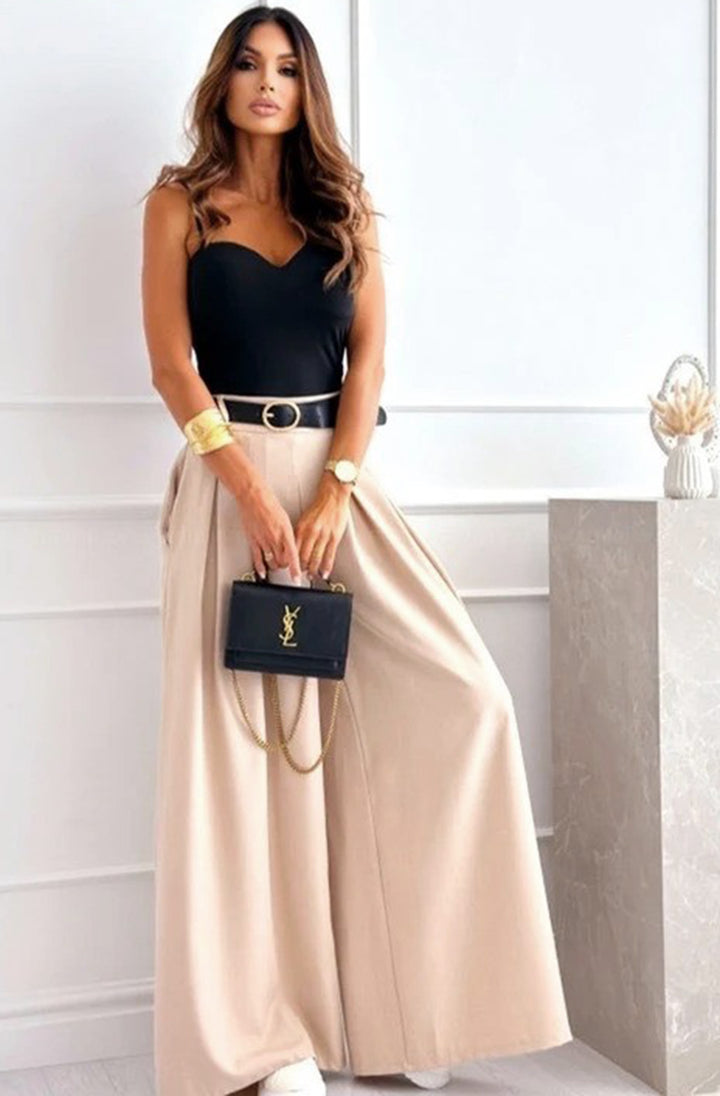Alessia Palazzo Wide Leg Belted Trousers-Stone