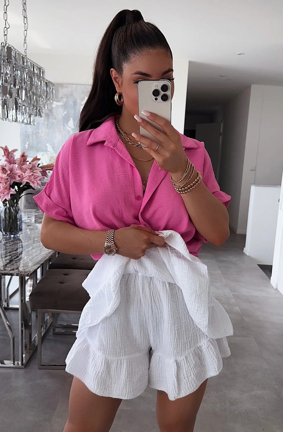 Alicia Cotton Gauze Style Frill Skort-Ivory