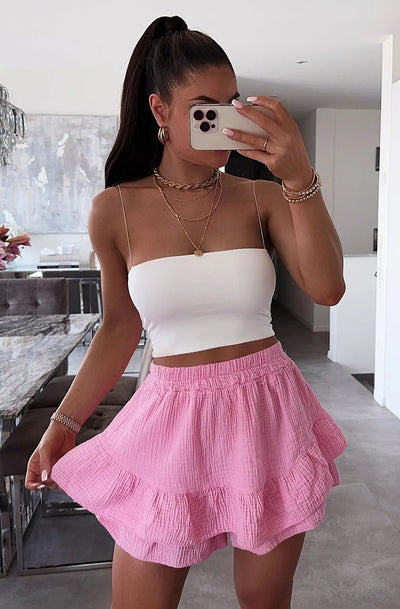 Alicia Cotton Gauze Style Frill Skort-Pink