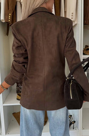 Alma Classic Fit Suede-Look Velour Blazer Jacket-Brown