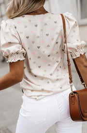 Amaya Hearts Patterned Blouse Shirt Top-Stone