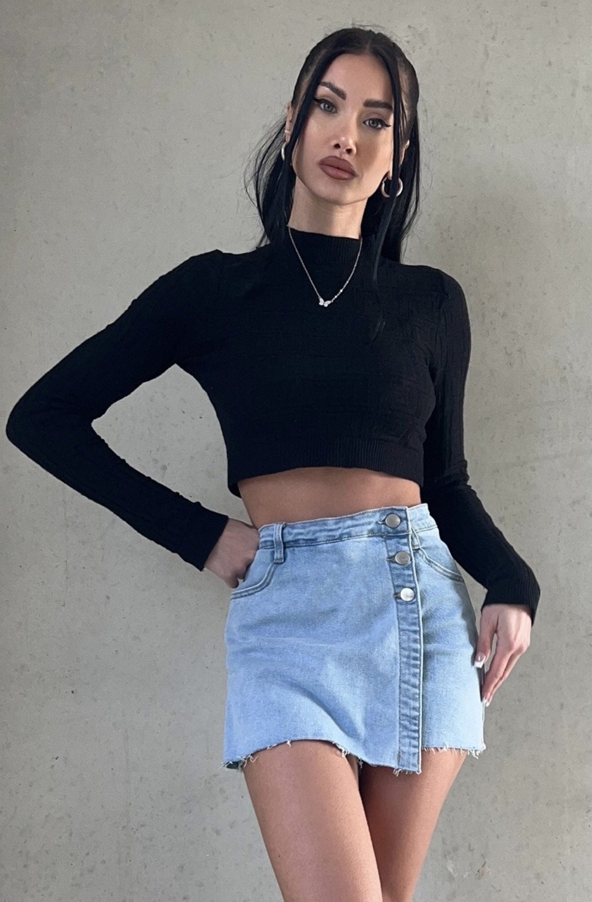 Amy Overlay Denim Mini Skort-Light Blue