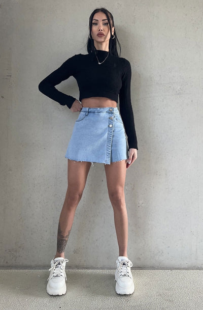 Amy Overlay Denim Mini Skort-Light Blue