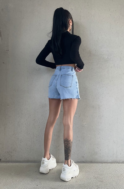 Amy Overlay Denim Mini Skort-Light Blue