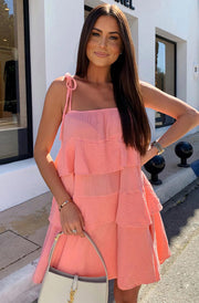 Angela Oversized Plain Tiered Dress-Coral