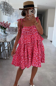 Angela Oversized Leopard Animal Print Tiered Dress-Pink