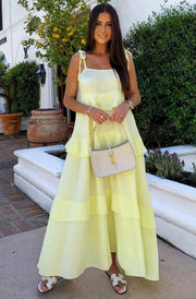 Angela Oversized Plain Tiered Maxi Dress-Yellow