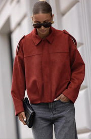 Anika Oversized Suede Bomber Jacket–Rust