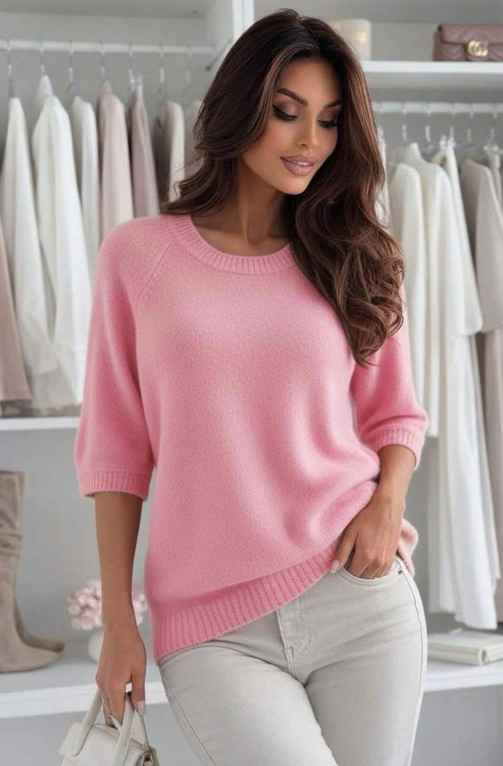 Anira Alpaca Blend Crew Neck Lightweight Jumper Sweater-Pink