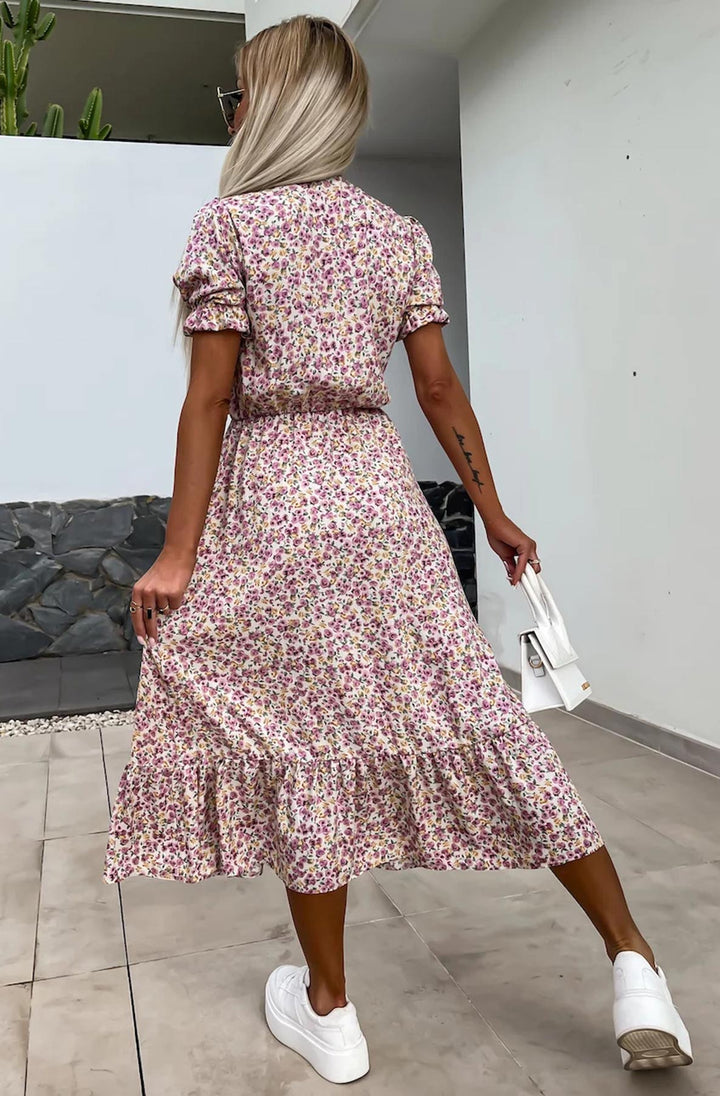 Anna Floral Side Slit Midaxi Dress-Mauve