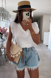 Aria Frill Sleeve Cotton Gauze Style Blouse Top-Ivory