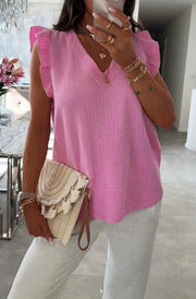 Aria Frill Sleeve Cotton Gauze Style Blouse Top-Pink