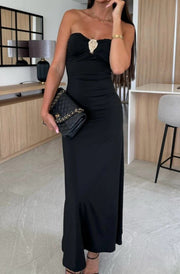Aurelia Strapless Embellished Maxi Dress-Black
