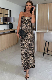 Aurelia Strapless Embellished Maxi Dress-Brown