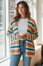 Aurora Striped Knitted Open Cardigan-Multi