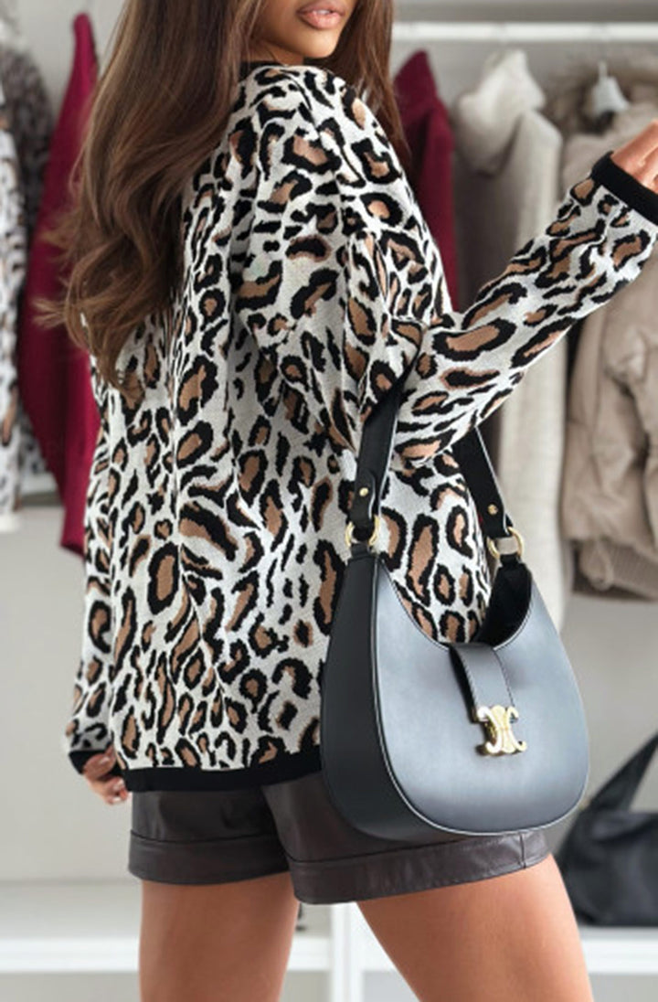 Avana Leopard Print Knitted Jumper Sweater Top-Ivory