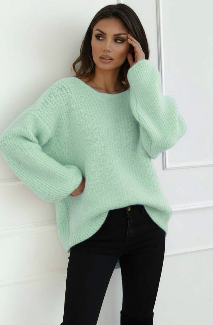 Azura Oversized Alpaca Ribbed Knitted Sweater Jumper-Mint