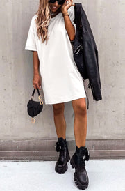 Beckie Oversized Tunic T-Shirt Dress Top-Ivory