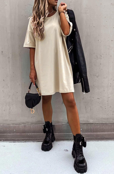 Beckie Oversized Tunic T-Shirt Dress Top-Stone