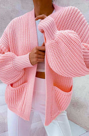 Bella Pocket Detail Knitted Cardigan-Baby Pink