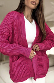 Bella Pocket Detail Knitted Cardigan-Hot Pink
