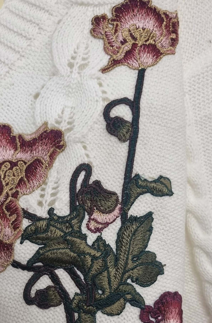 Bianca Floral Embroidered Cardigan-Ivory