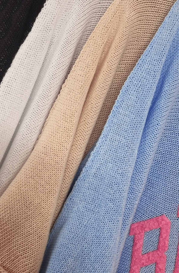 ‘BROOKLYN NY’ Oversized Lightweight Open-Knit Top-Ivory