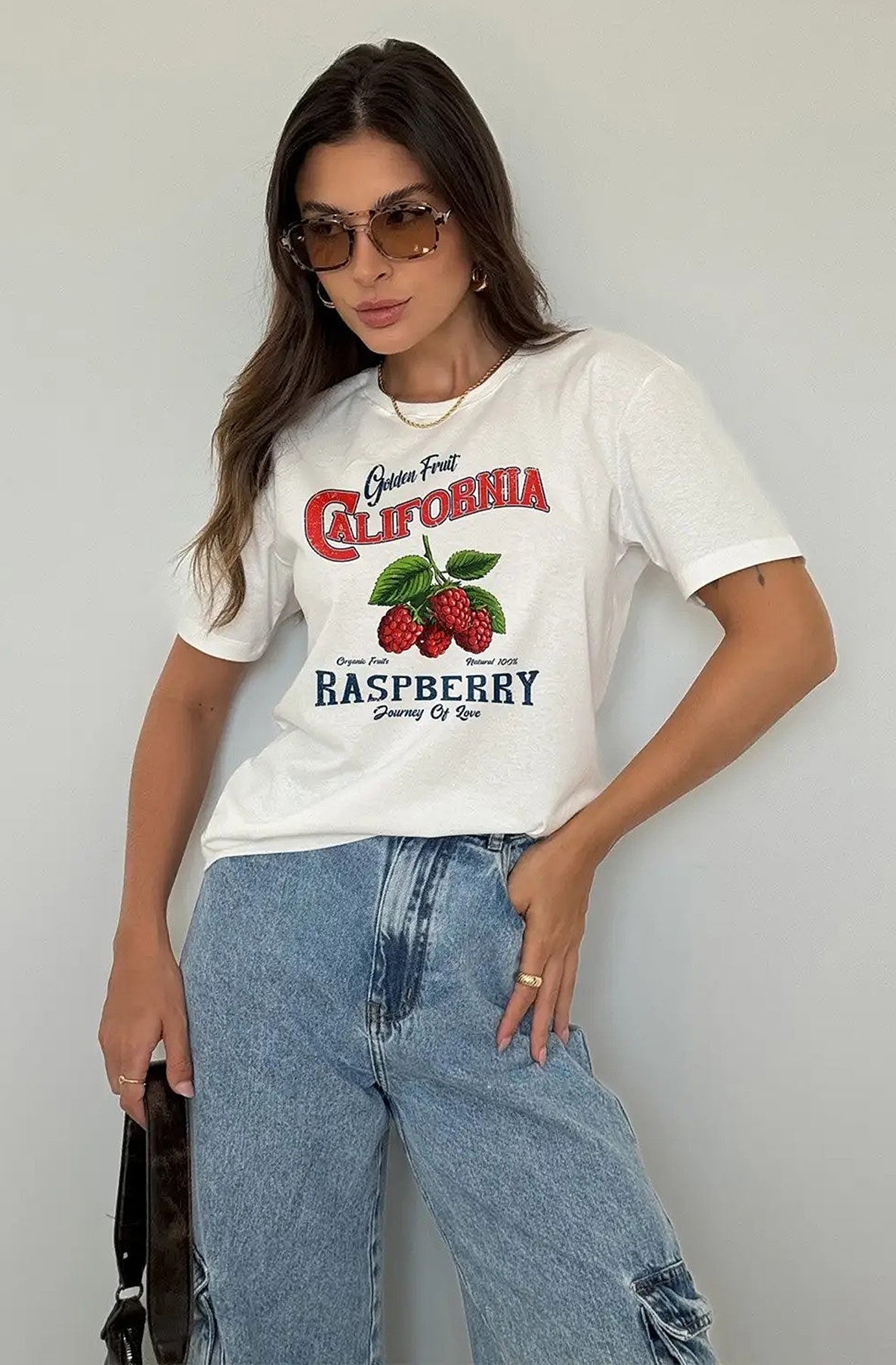 California 'Raspberry' Oversized Graphic Printed T. Shirt Top-Ivory