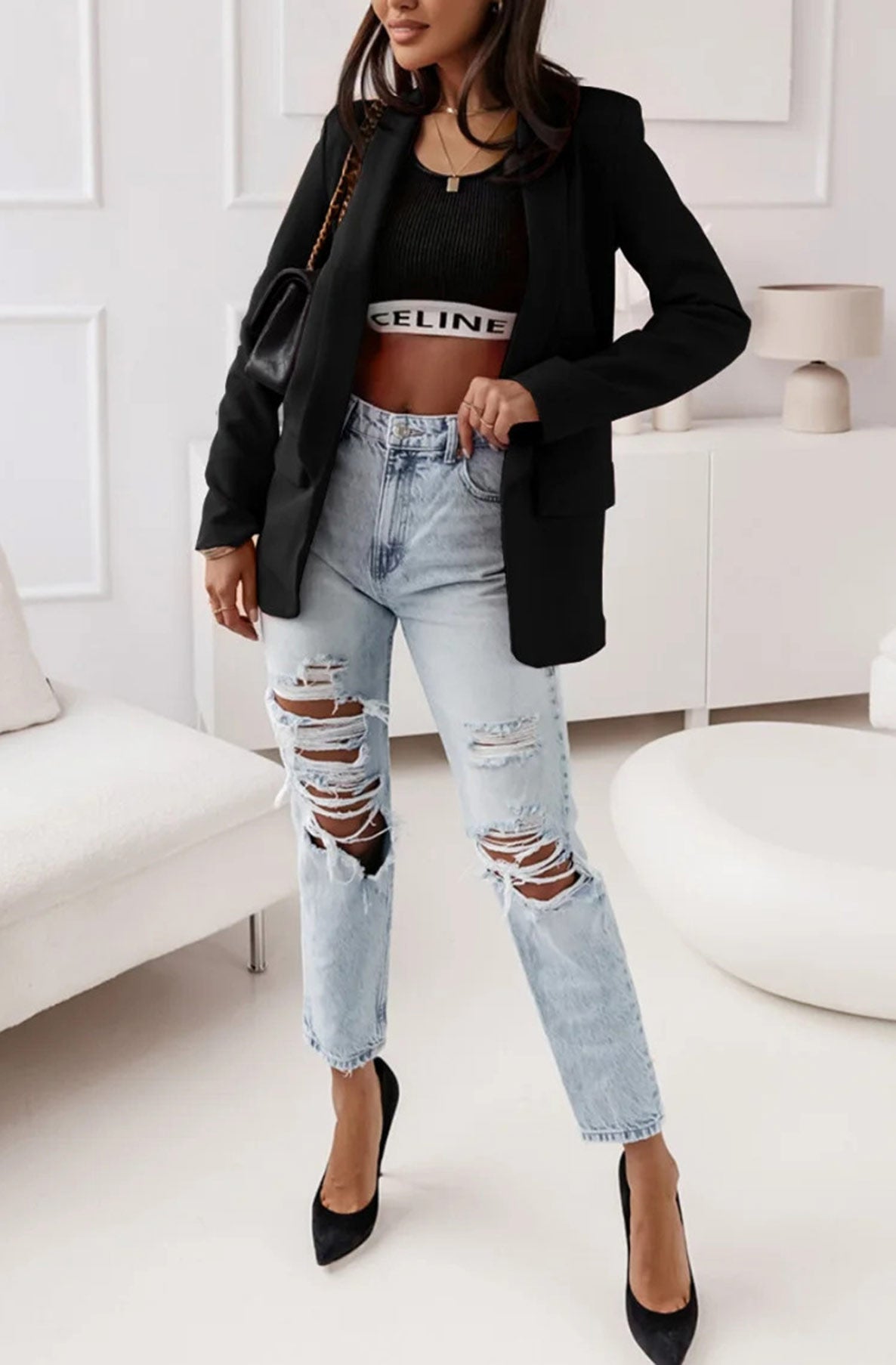 Carerra Oversized Blazer Jacket-Black