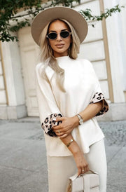 Cassandra Leopard Light Knitted Top-Ivory