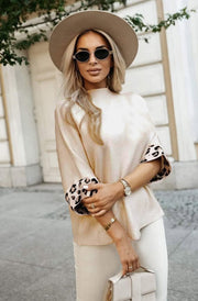 Cassandra Leopard Light Knitted Top-Stone