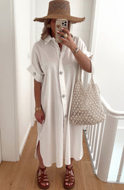 Celeste Diamante Oversized Midaxi Shirt Dress-Ivory