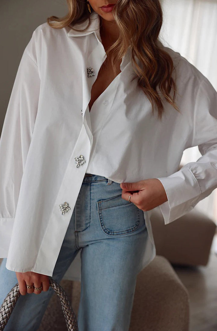 Celeste Diamante Oversized Blouse Shirt Top-Ivory