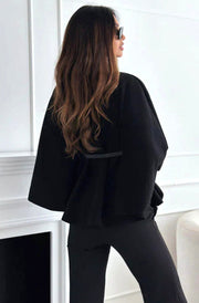 Cherise Button Detail Belted Poncho-Black