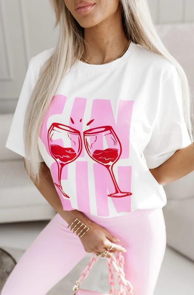 'Cin Cin' Graphic Print T-Shirt Top-Ivory