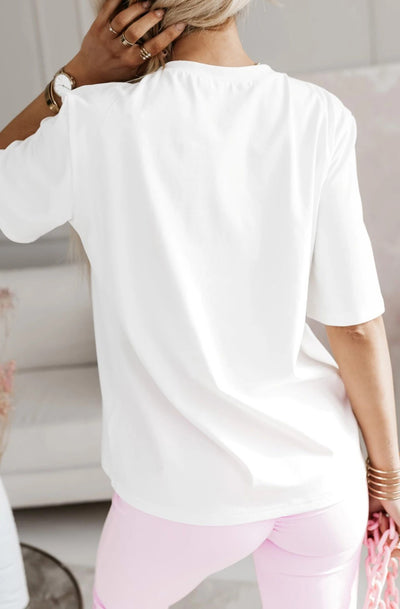 'Cin Cin' Graphic Print T-Shirt Top-Ivory