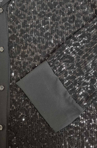 Colette Leopard Sequin Shirt Blouse Top-Black