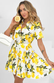 Dakota ‘Lemon’ Printed Belted Shirt Dress-Ivory