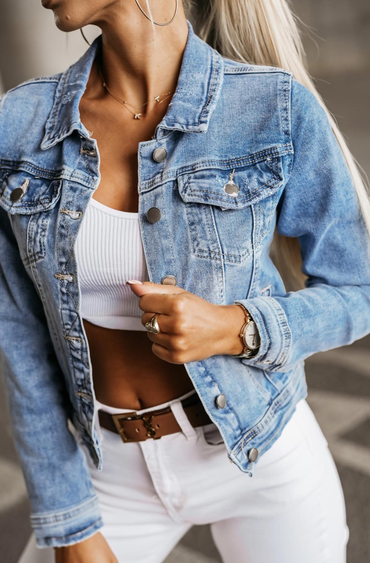 Danika Cropped Denim Jacket-Blue