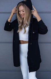 Devora Pocket Detail Hooded Shacket-Black