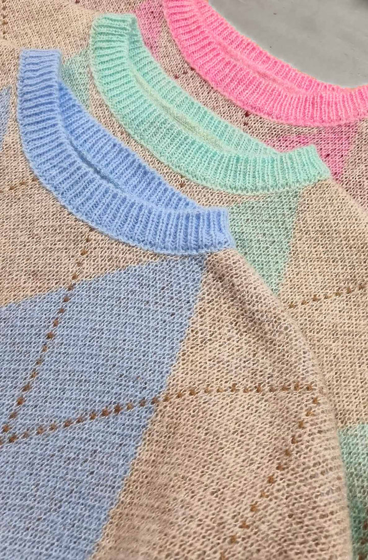 Dixie Argyle Diamond Knitted Jumper Sweater-Mint