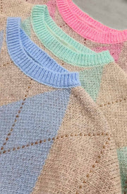 Dixie Argyle Diamond Knitted Jumper Sweater-Pink