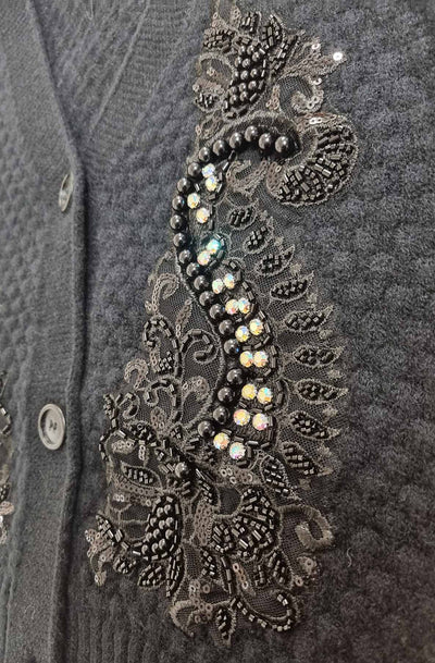 Dorothy Paisley Embellished Bubble Knit Cardigan-Black