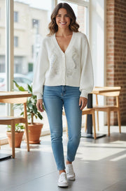 Dorothy Paisley Embellished Bubble Knit Cardigan-Ivory