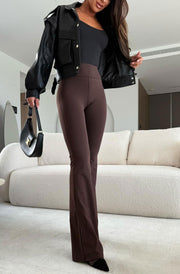 Elara High-Waisted Flared Trousers-Brown