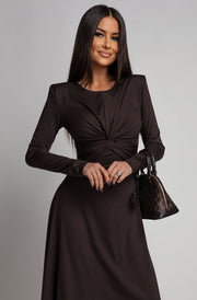 Elaris Twist Front Long Sleeve Maxi Dress-Dark Brown