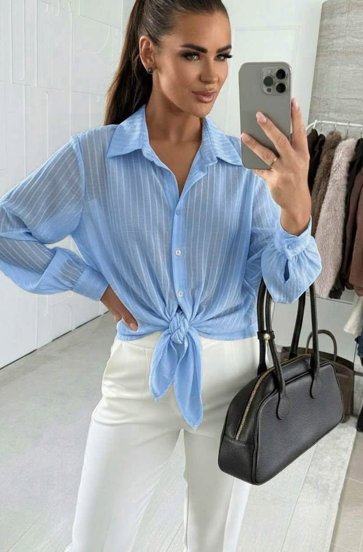 Elie Tie Front Stripe Shirt Top-Blue