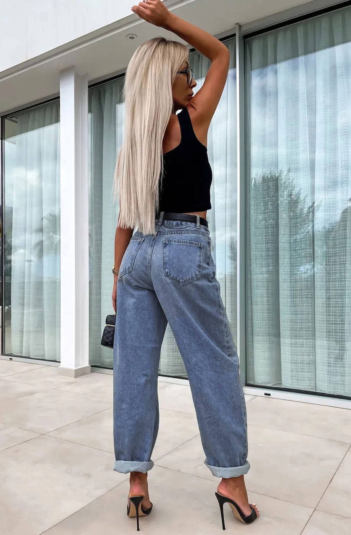 Elise Balloon High Mom Fit Denim Jeans-Blue